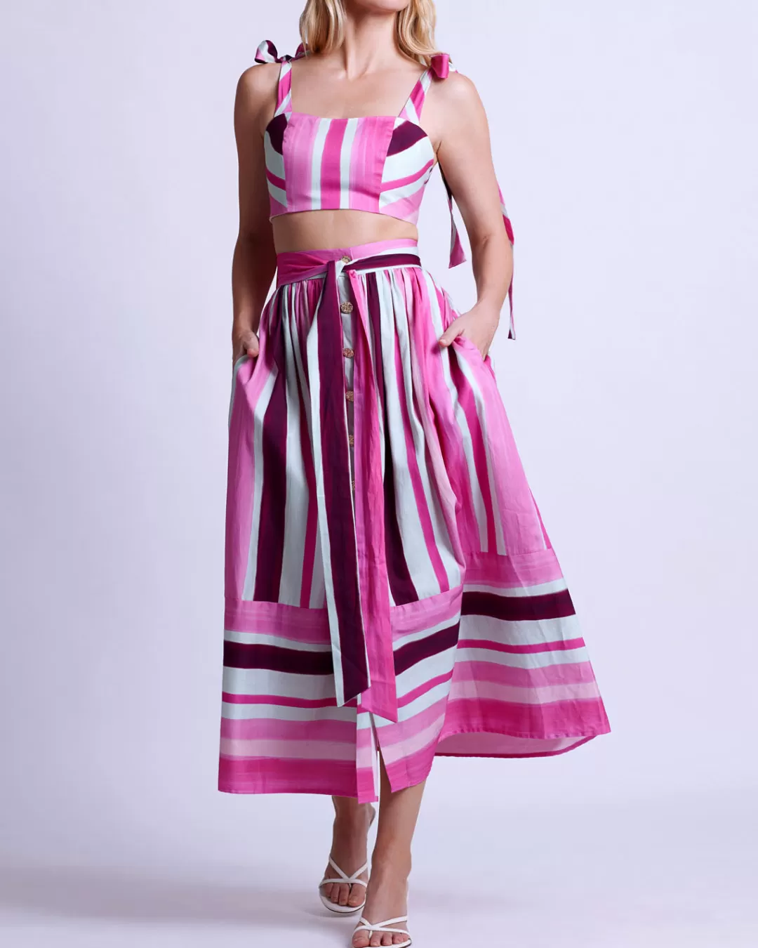 PatBO Listra Cotton Midi Skirt (FINAL SALE) Magenta Hot