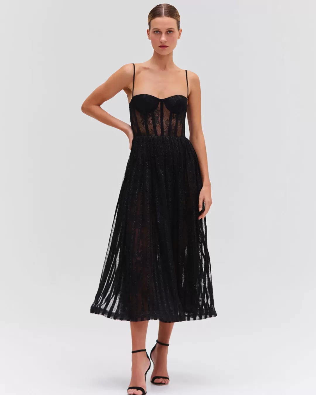PatBO LUREX TULLE BUSTIER MIDI DRESS Black Flash Sale