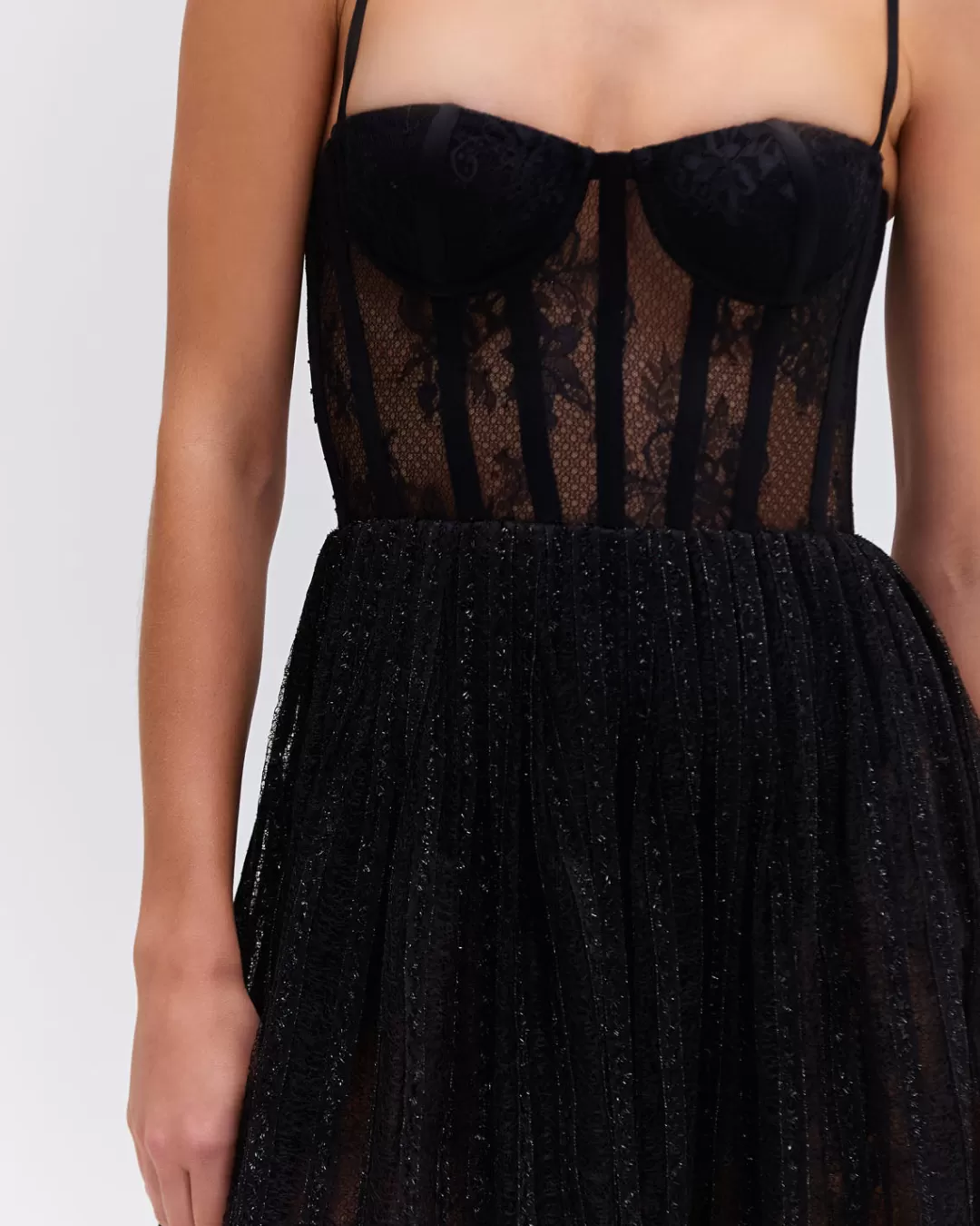 PatBO LUREX TULLE BUSTIER MIDI DRESS Black Flash Sale