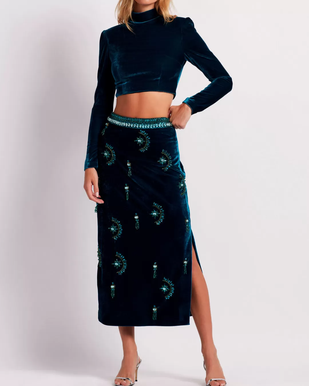 PatBO Luxe Velvet Cropped Top (FINAL SALE) Azure Cheap
