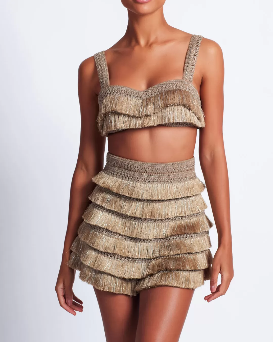 PatBO Metallic Fringe Bralette Gold Sale