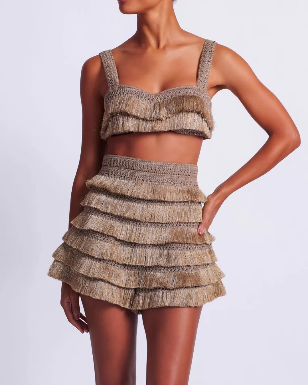 PatBO Metallic Fringe Bralette Gold Sale
