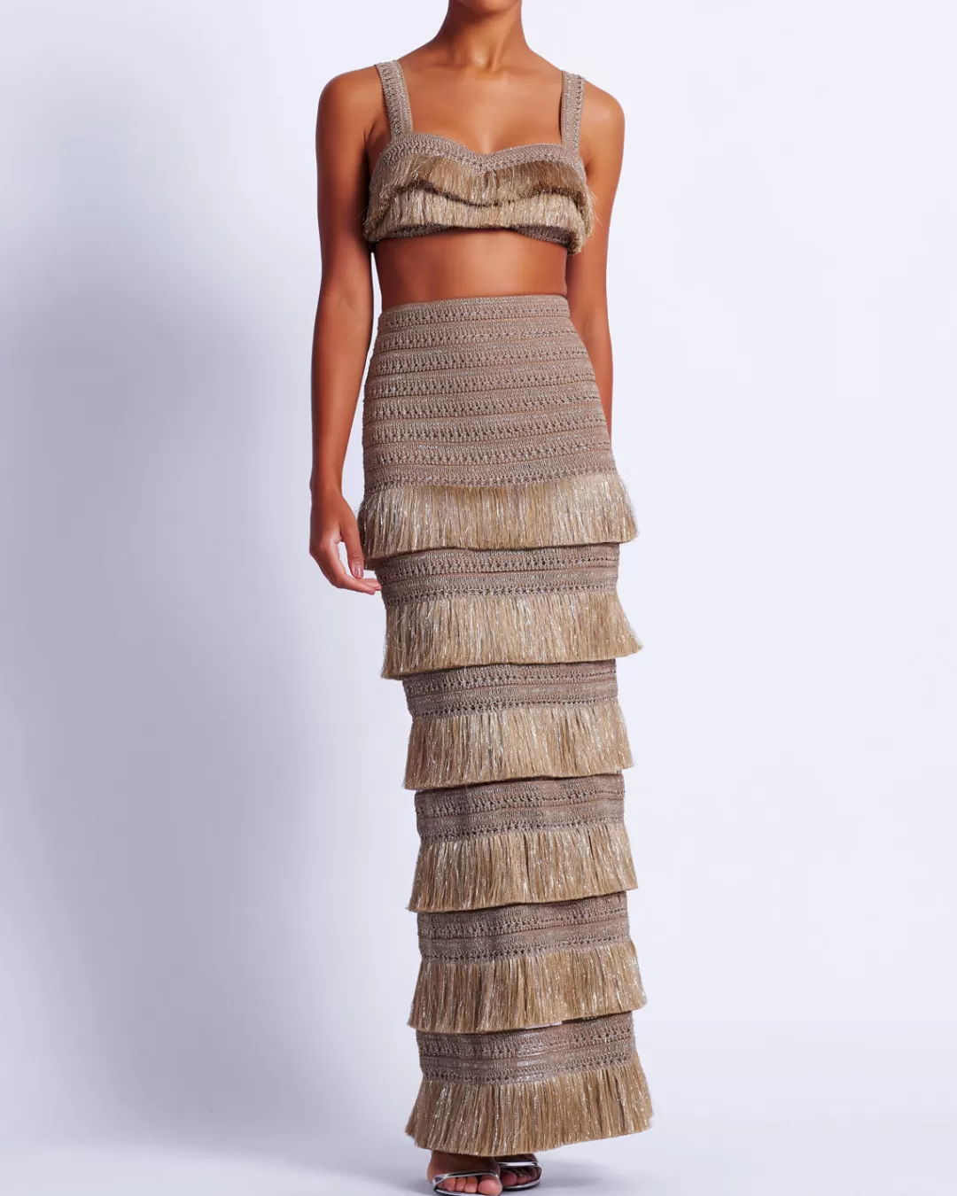 PatBO Metallic Fringe Maxi Skirt Gold Outlet
