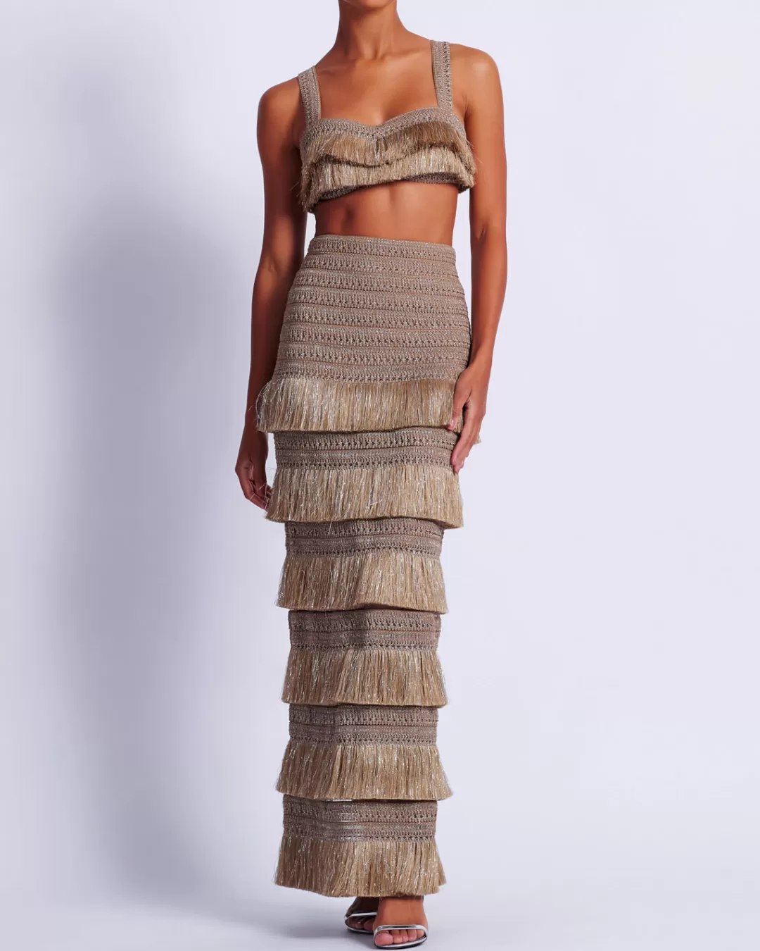 PatBO Metallic Fringe Maxi Skirt Gold Outlet