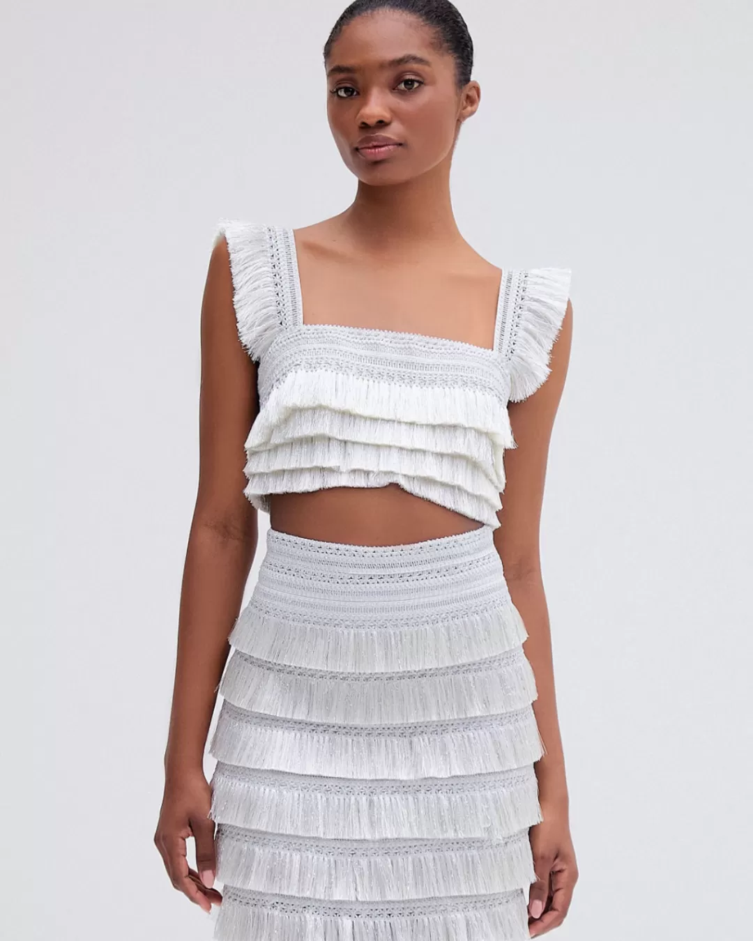 PatBO Metallic Fringe Maxi Skirt Silver Shop