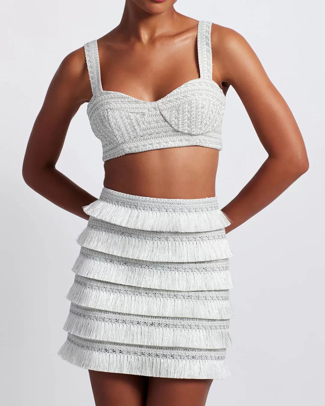 PatBO Metallic Fringe Mini Skirt Silver Shop