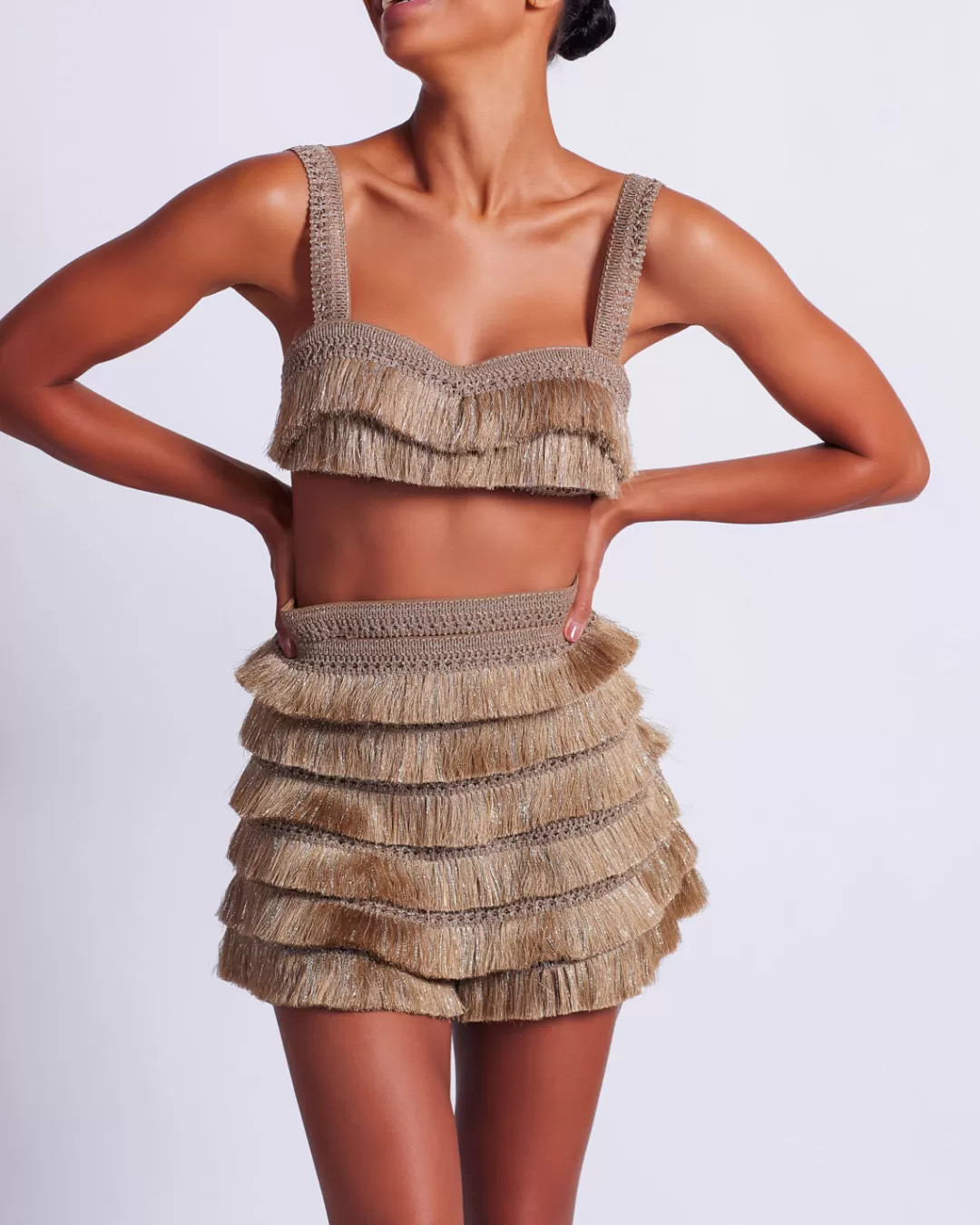 PatBO Metallic Fringe Shorts Gold Shop