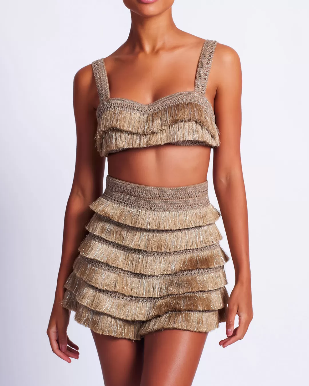 PatBO Metallic Fringe Shorts Gold Shop