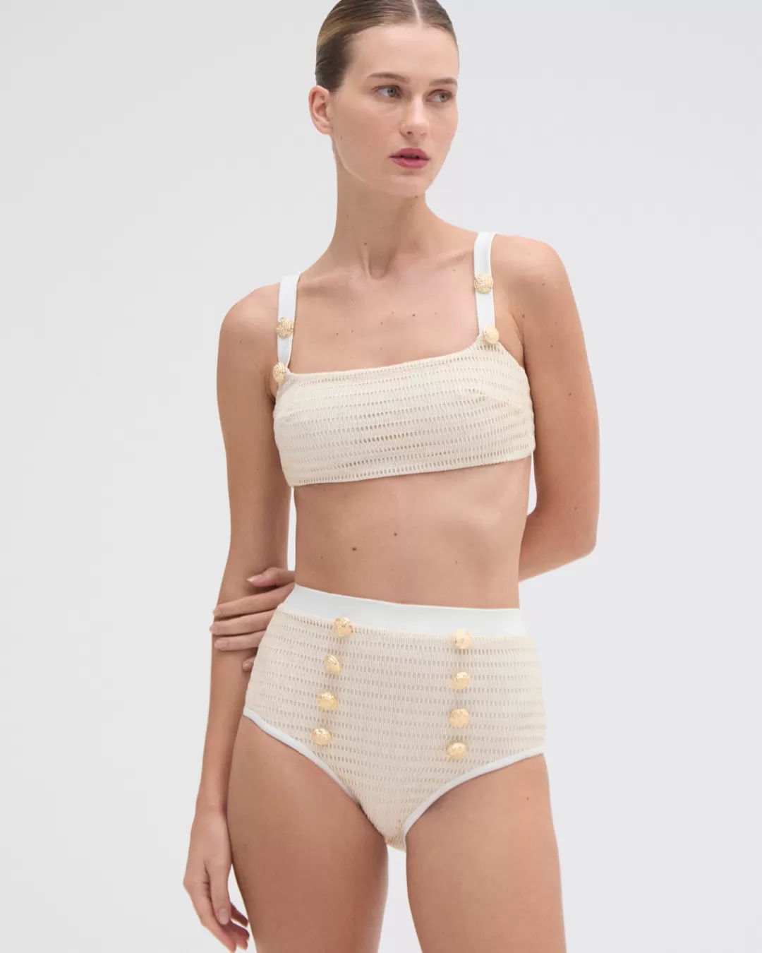PatBO METALLIC HIGH WAIST BIKINI BOTTOM Offwhite Shop