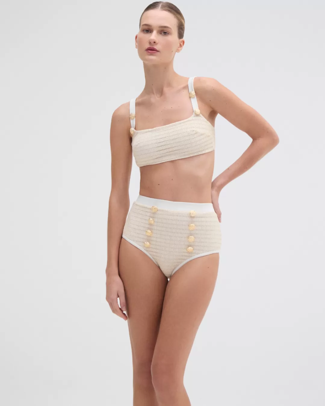 PatBO METALLIC HIGH WAIST BIKINI BOTTOM Offwhite Shop