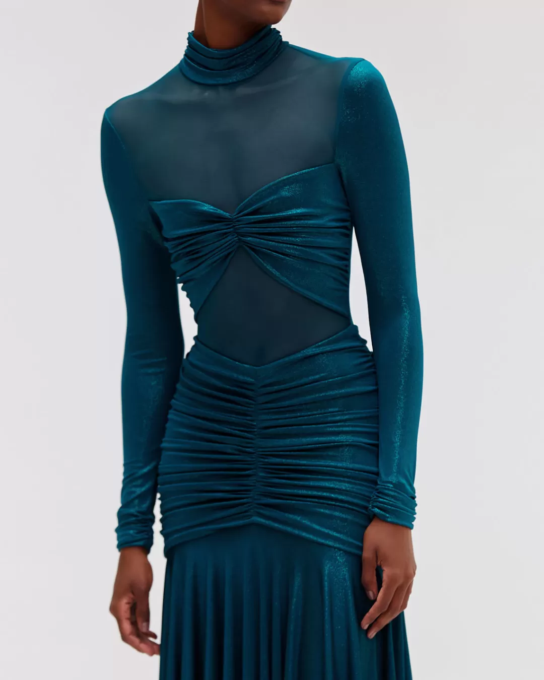 PatBO Metallic Jersey and Tulle Midi Dress Emerald Best