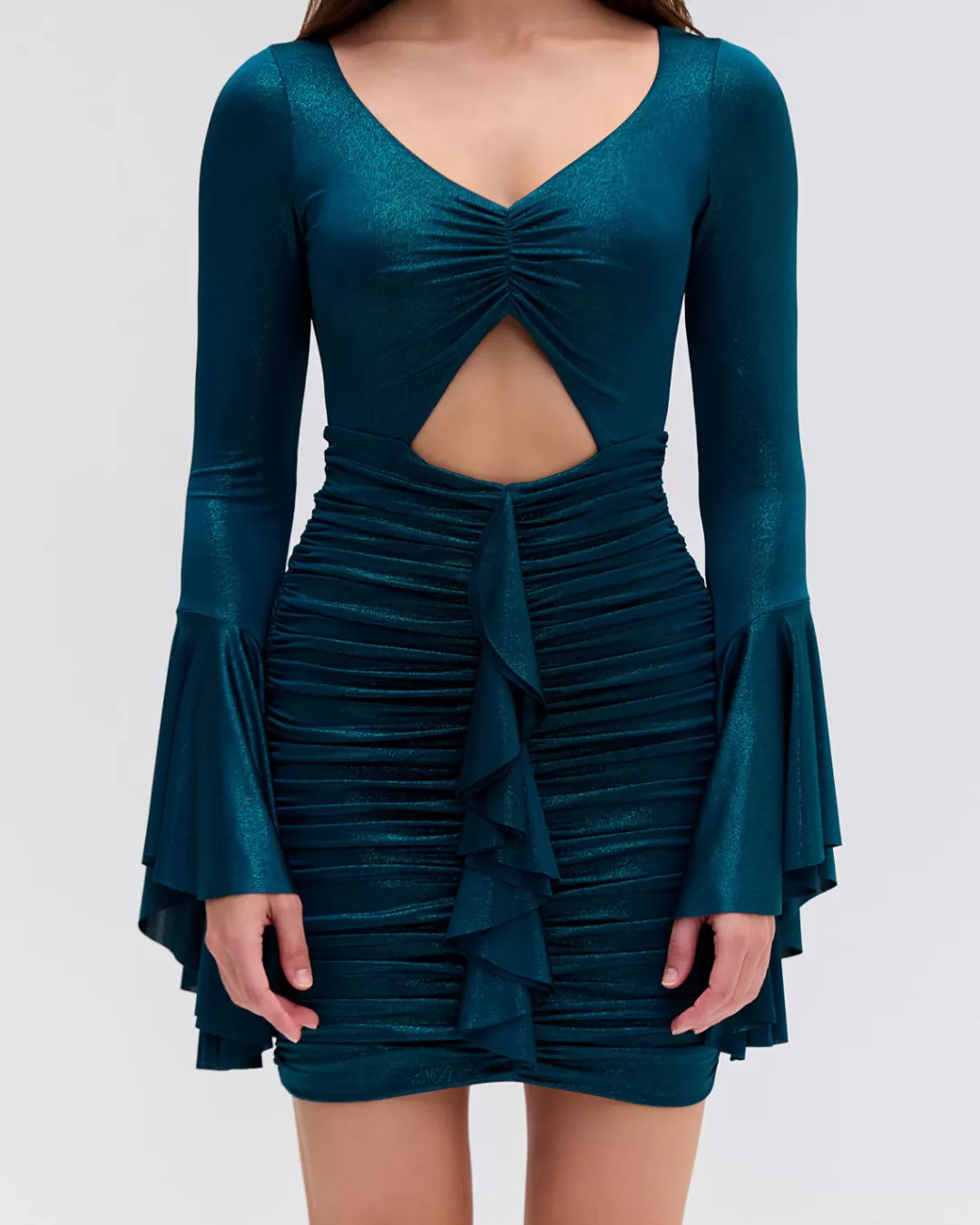 PatBO Metallic Jersey Bell Sleeve Mini Dress (EXCLUSIVE) Emerald Discount