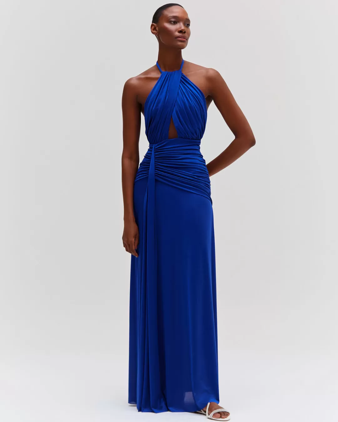 PatBO Metallic Jersey Halterneck Maxi Dress Sapphire Cheap