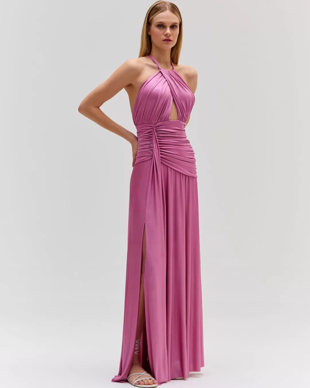 PatBO Metallic Jersey Halterneck Maxi Dress Lilac Discount