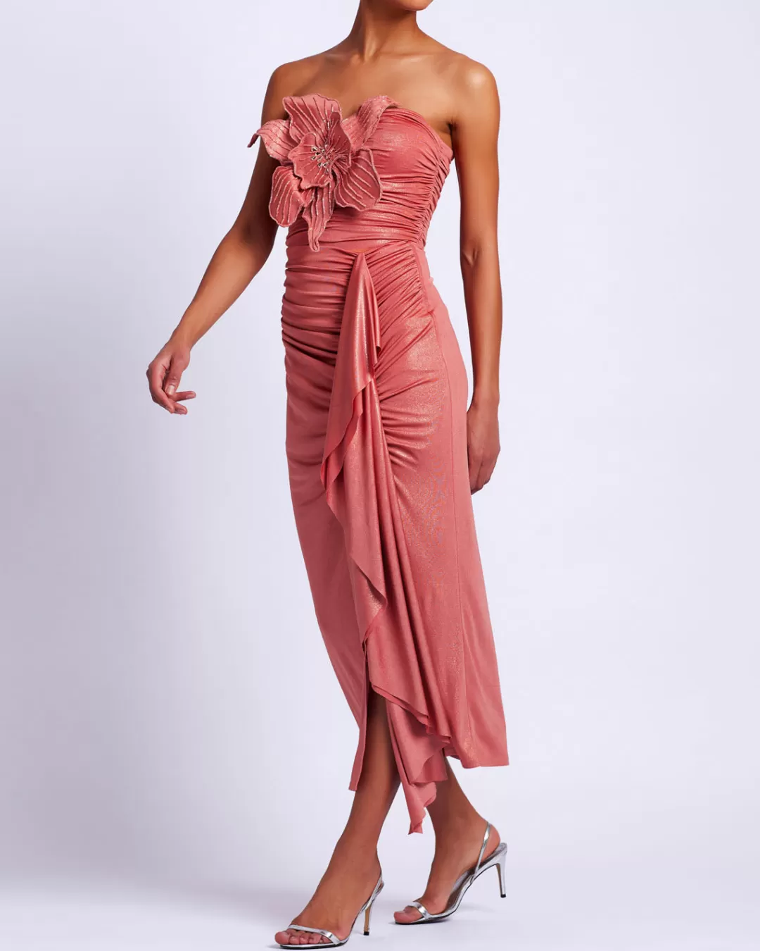 PatBO Metallic Jersey Midi Skirt Terracotta Sale