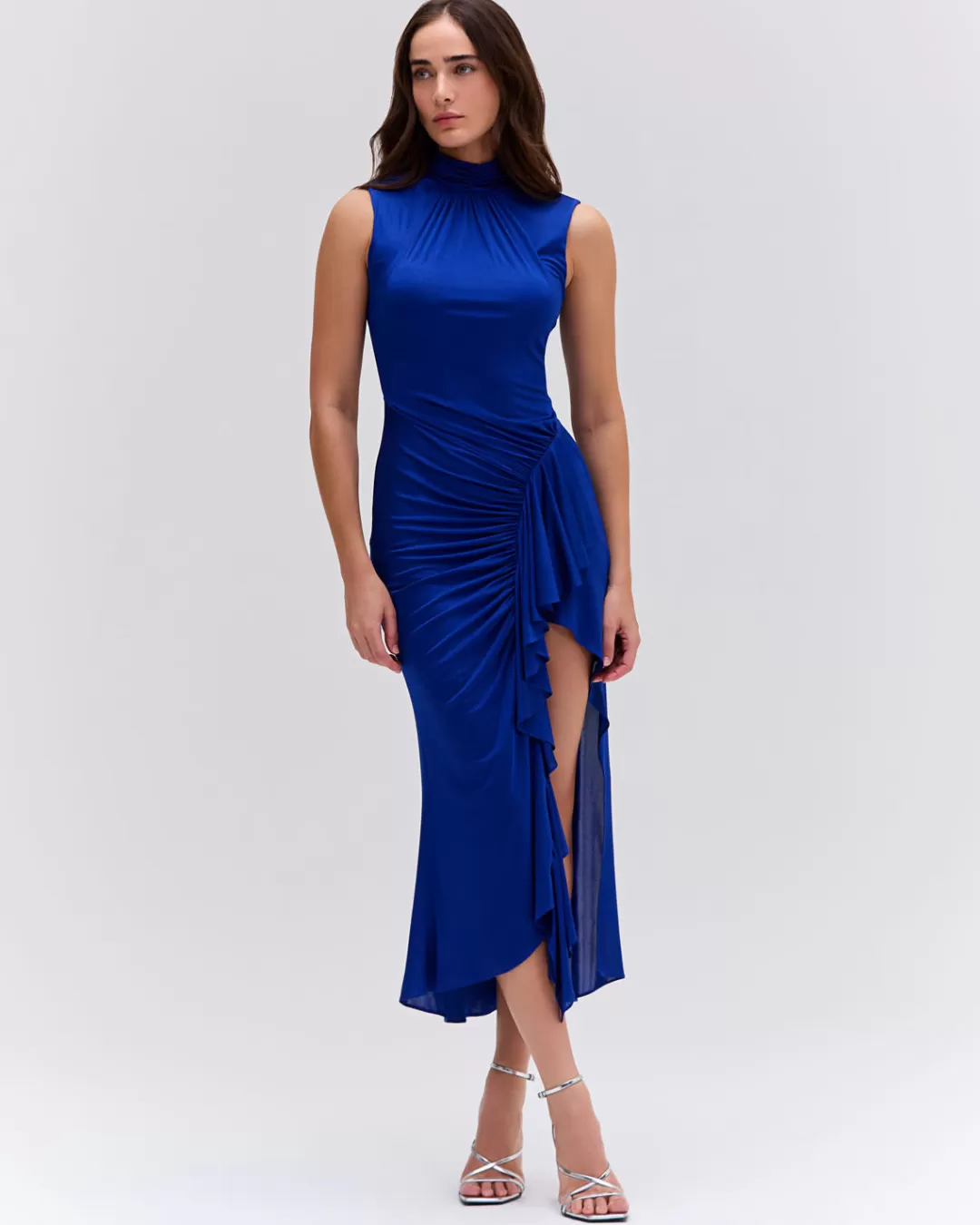 PatBO Metallic Jersey Sleeveless Midi Dress Sapphire Store