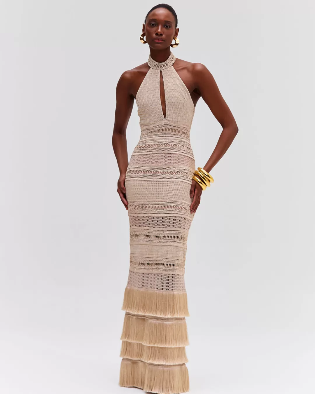 PatBO Metallic Knit Halterneck Maxi Dress Clay Flash Sale