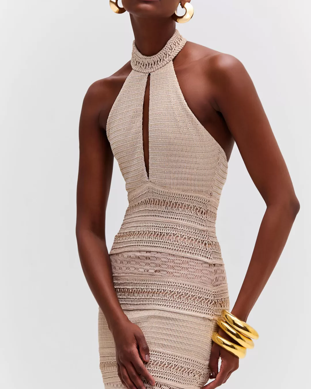 PatBO Metallic Knit Halterneck Maxi Dress Clay Flash Sale