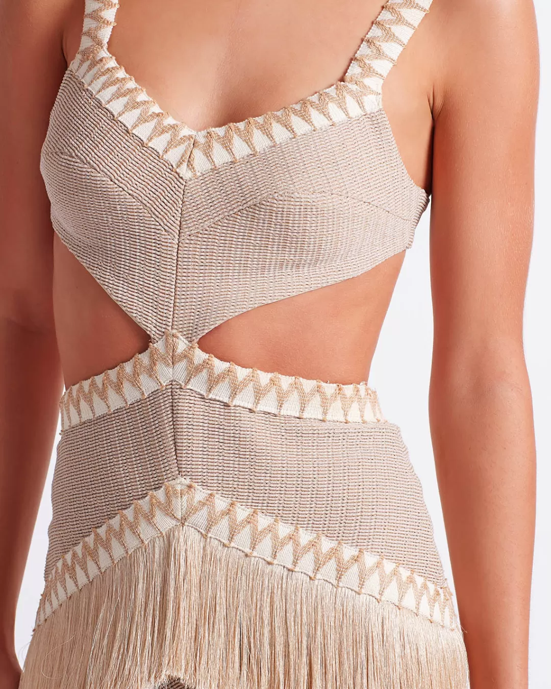 PatBO Metallic Knit Maxi Dress with Fringe Trim Clay Hot