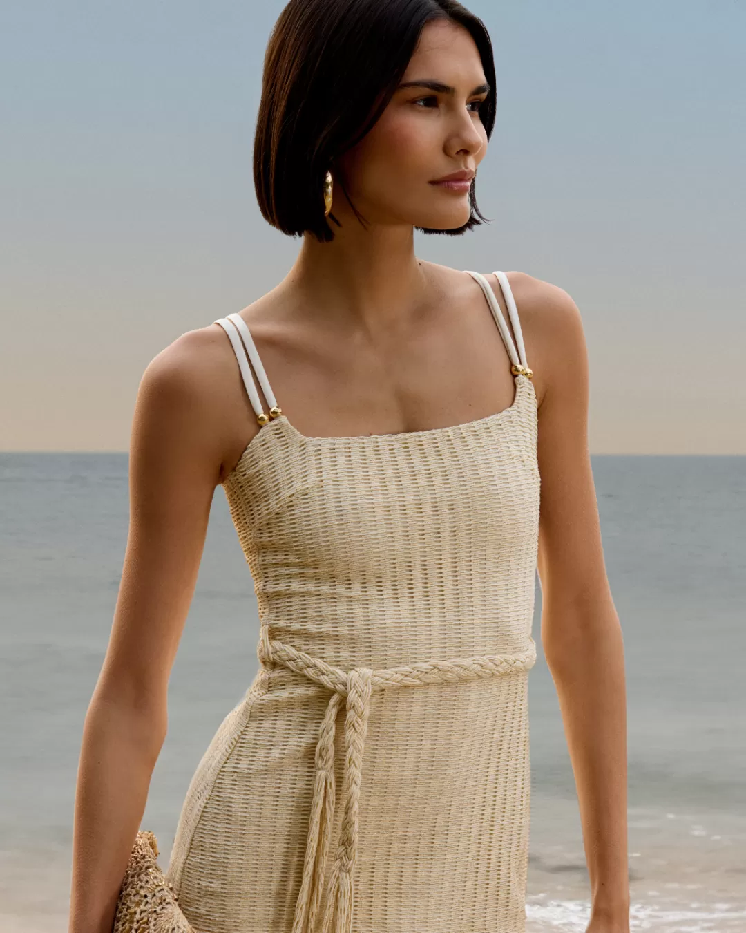 PatBO METALLIC KNIT MINI DRESS Offwhite Cheap