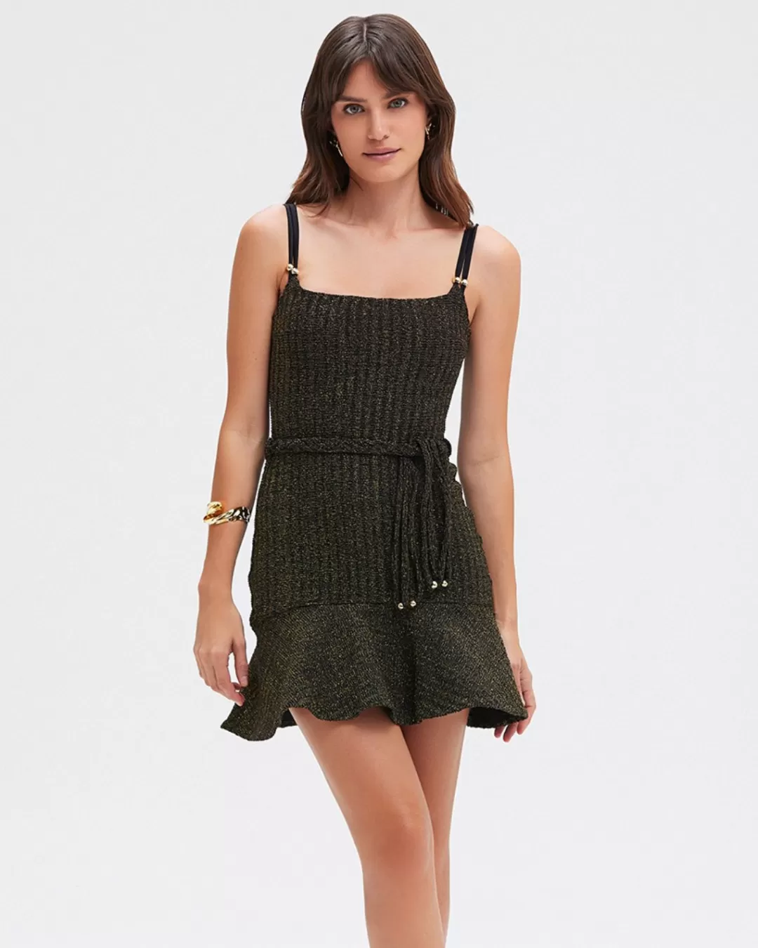 PatBO METALLIC KNIT MINI DRESS Black Clearance
