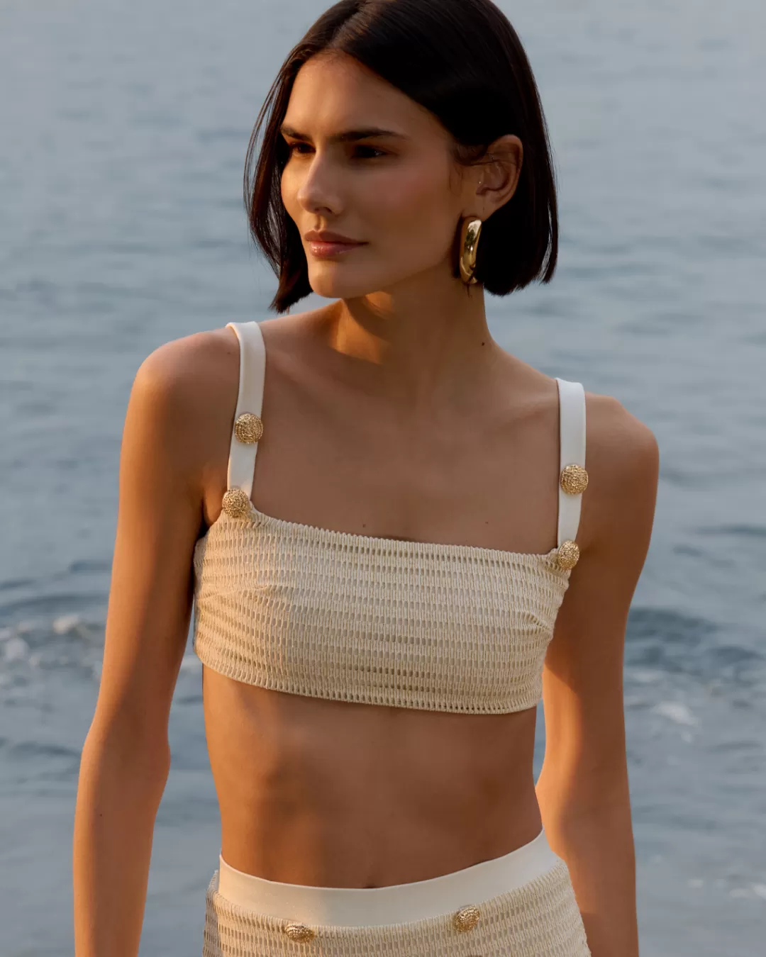 PatBO METALLIC KNIT TOP Offwhite Hot