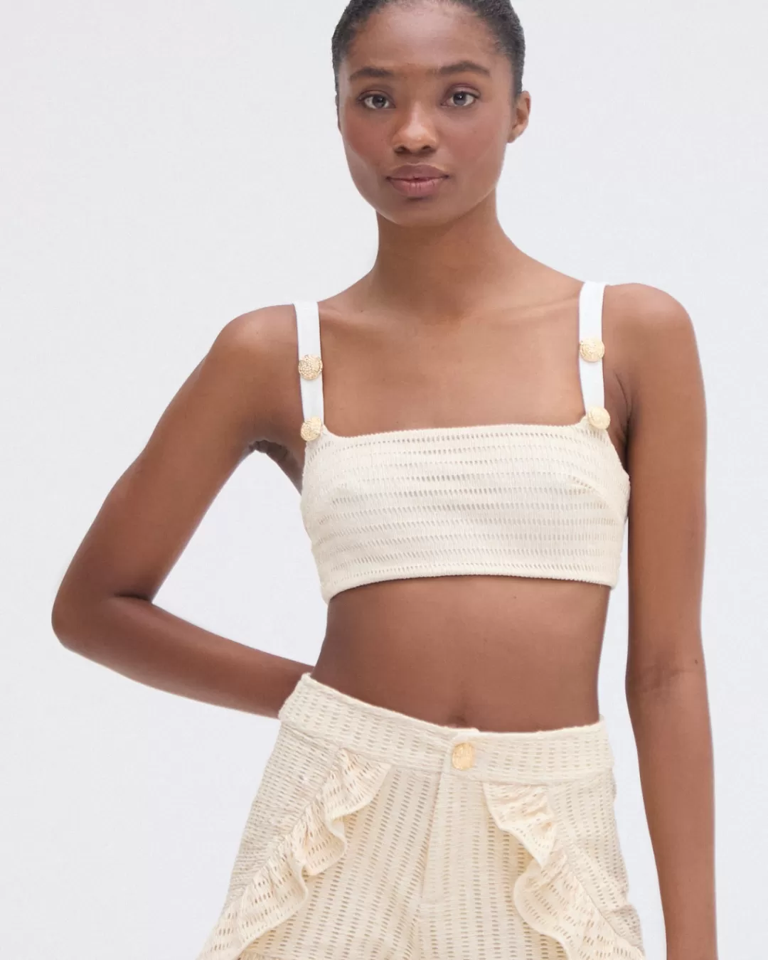 PatBO METALLIC KNIT TOP Offwhite Hot