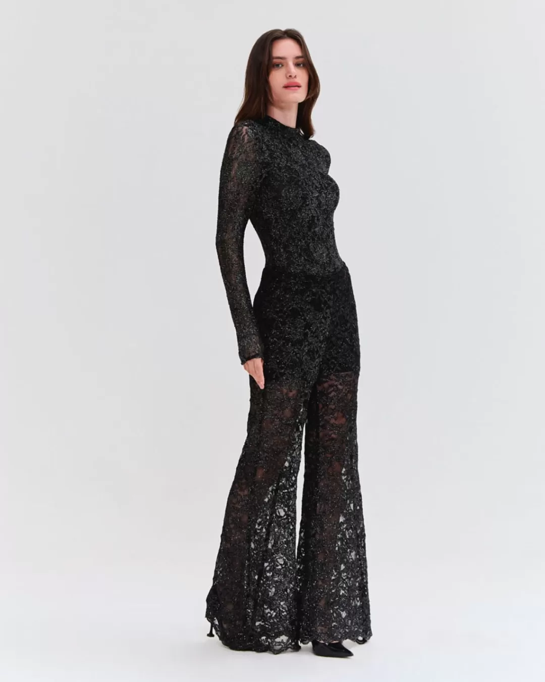 PatBO METALLIC LACE FLARE PANT Black Shop