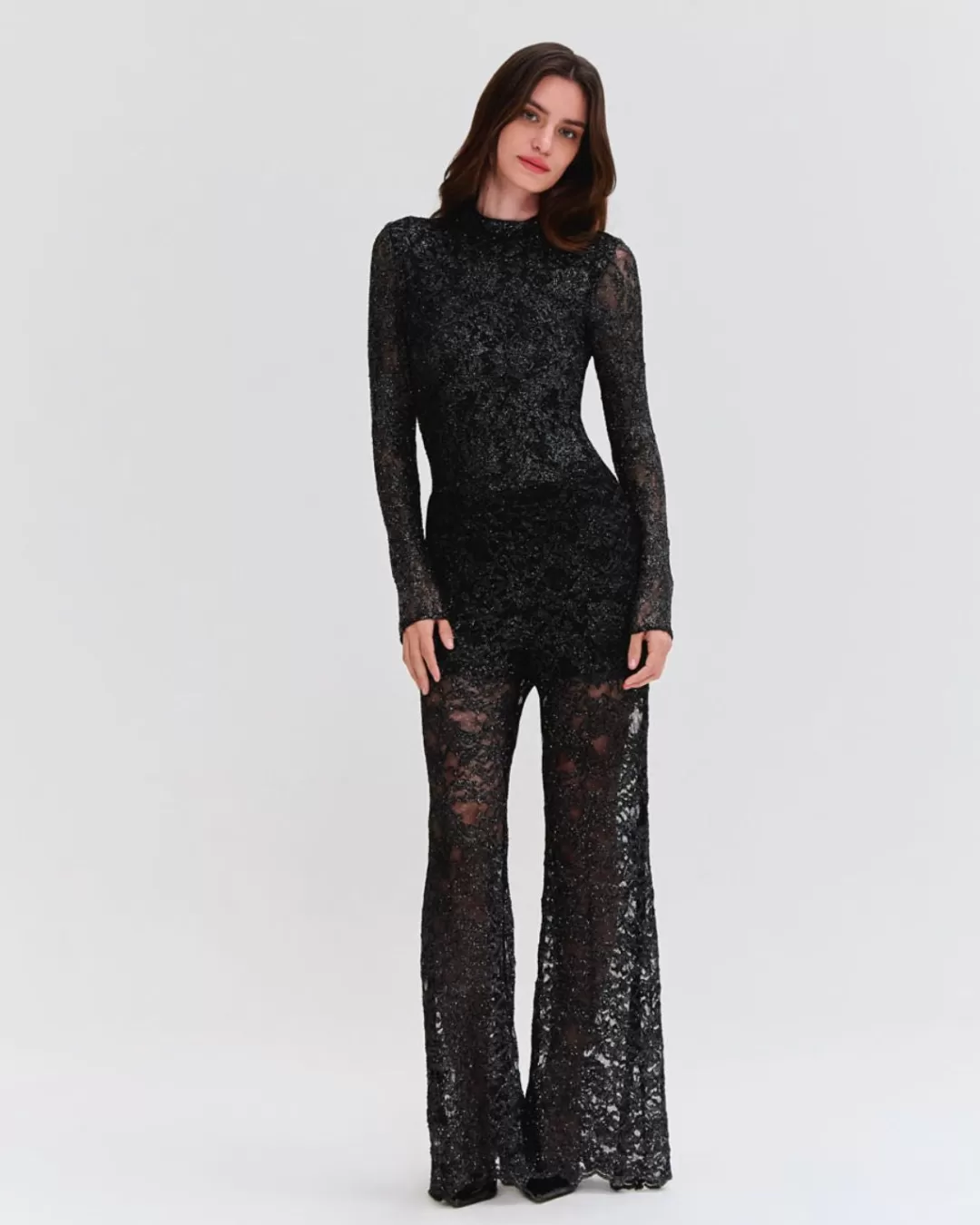 PatBO METALLIC LACE FLARE PANT Black Shop