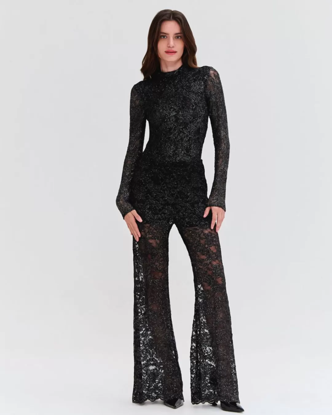 PatBO METALLIC LACE HIGH NECK BODYSUIT Black Shop