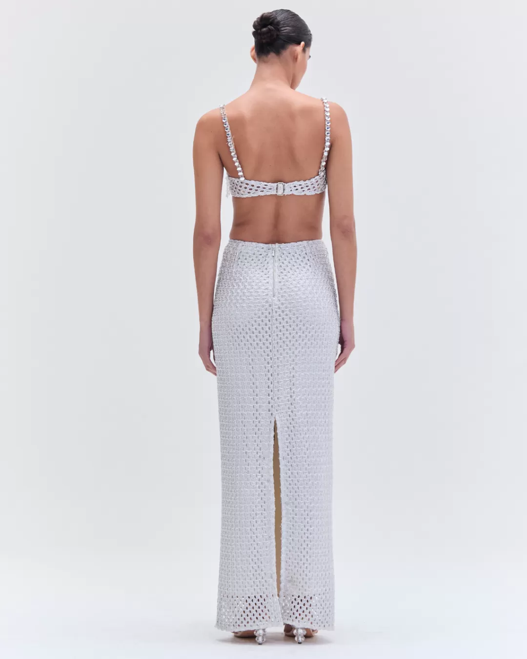 PatBO Metallic Macramé Pencil Skirt (RUNWAY) Silver Outlet