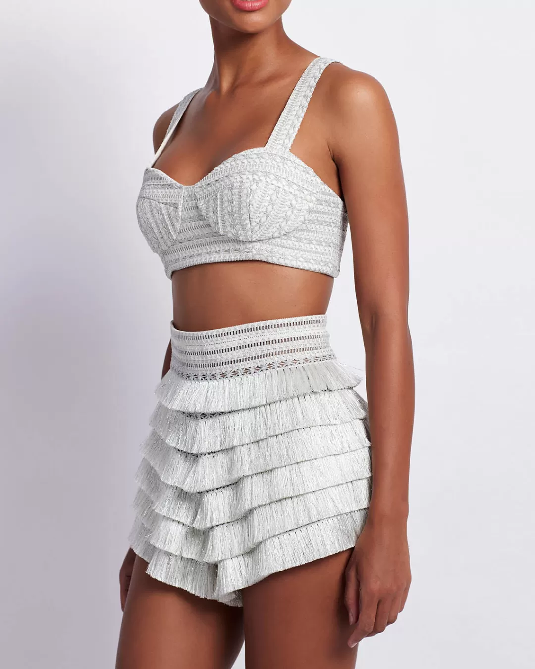 PatBO METALLIC WOVEN CROPPED TOP Silver Cheap
