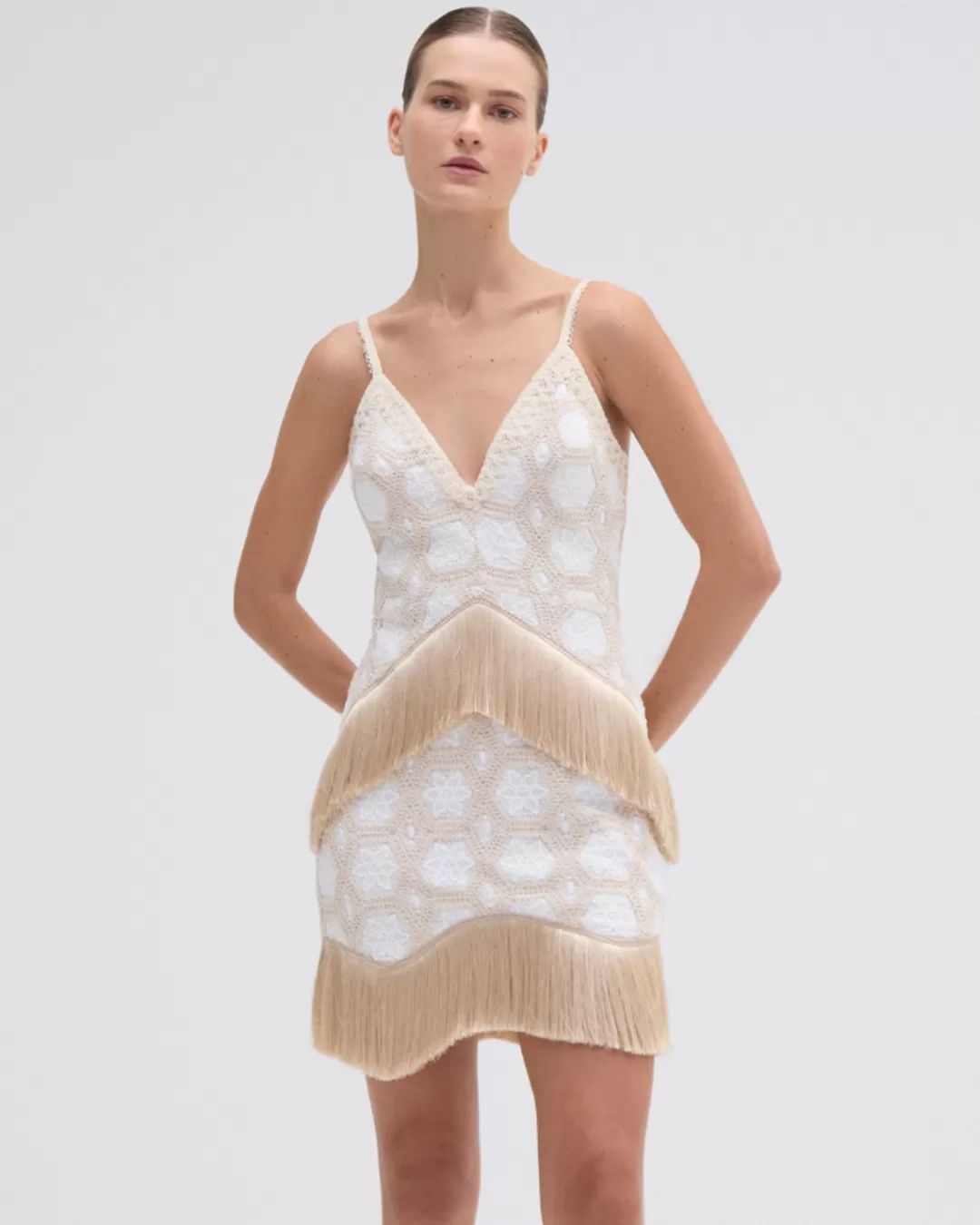 PatBO NATURAL CROCHET PLUNGE MINI DRESS Offwhite Online