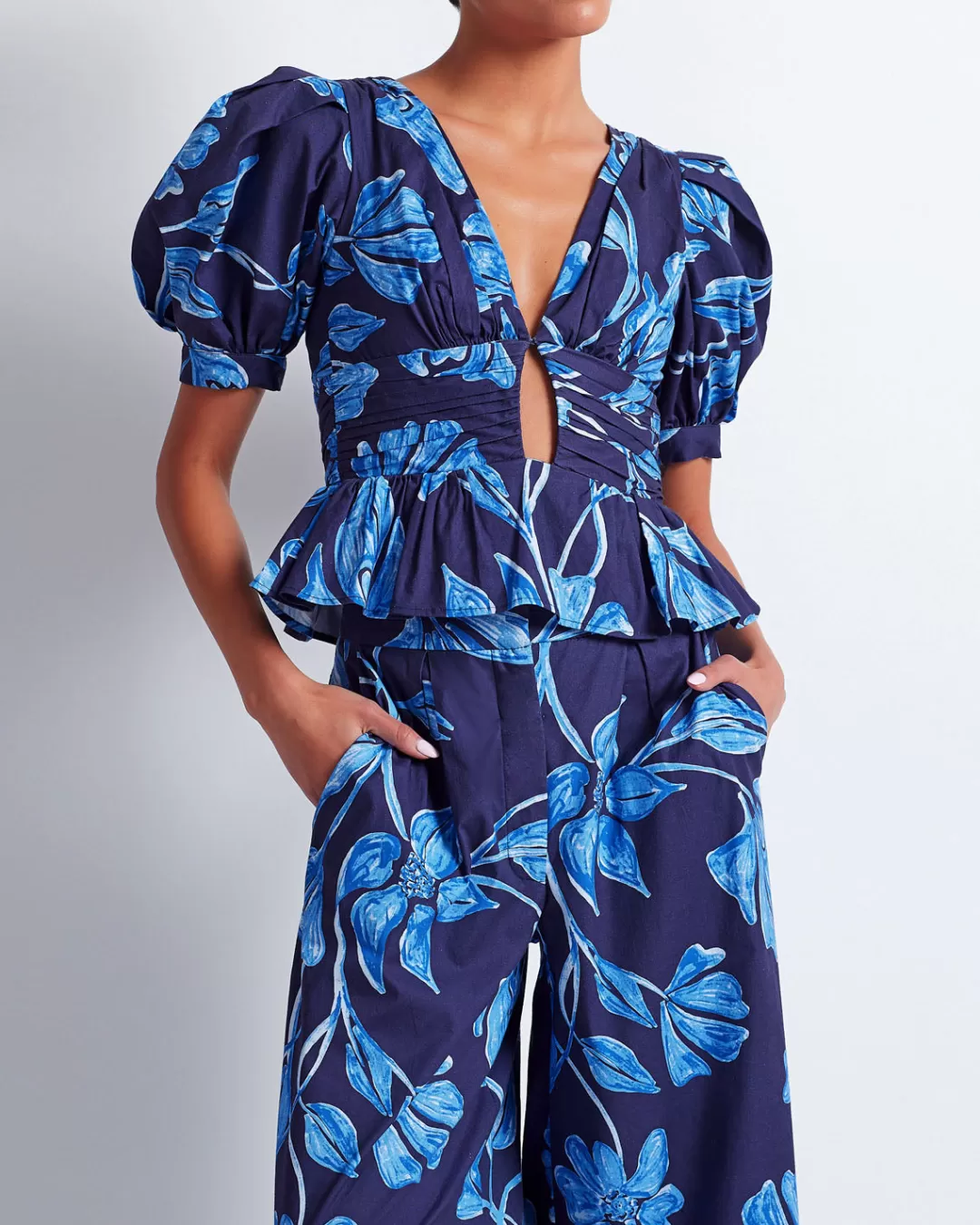 PatBO Nightflower Cotton Peplum Top (FINAL SALE) Indigo Store