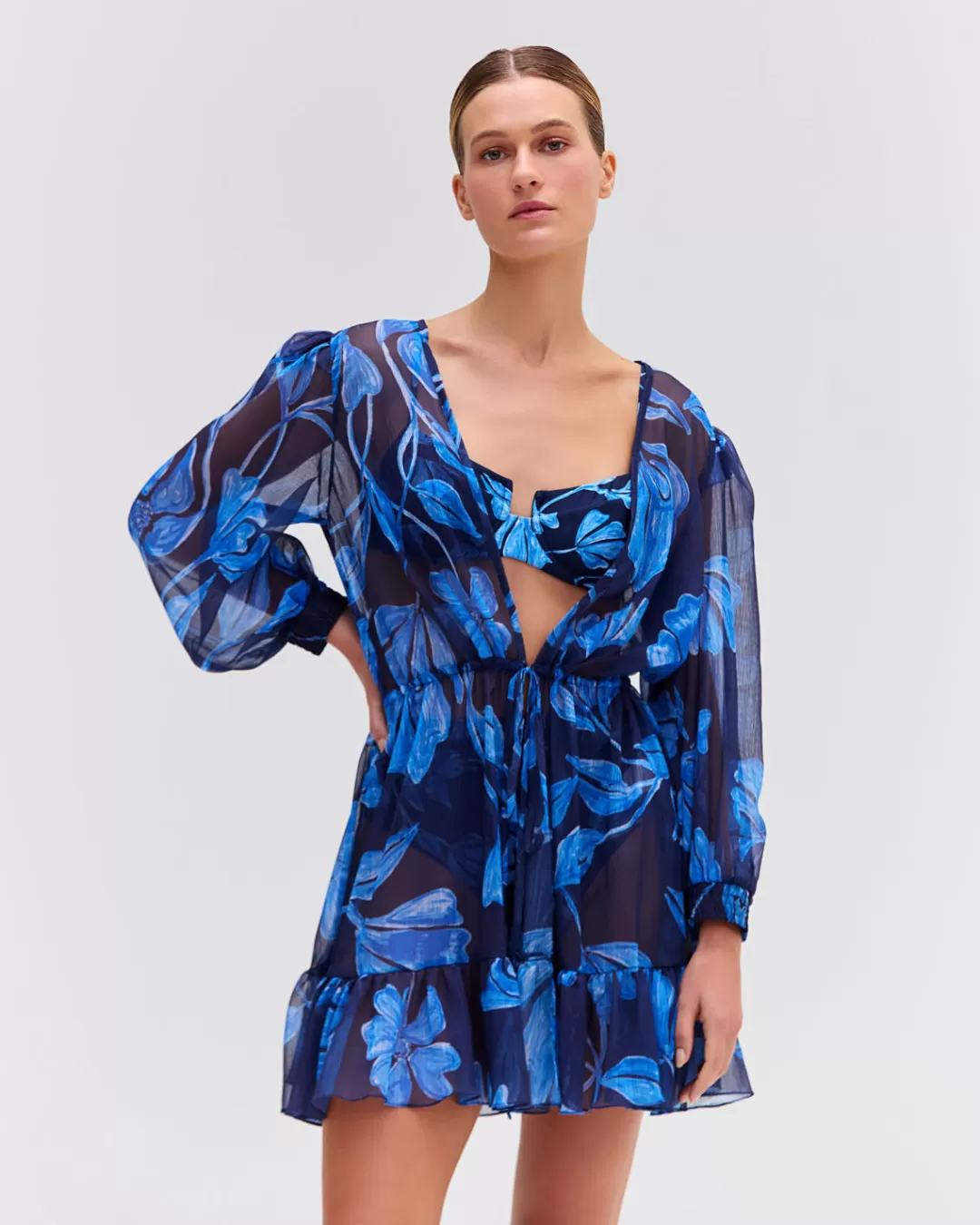 PatBO Nightflower Short Robe (FINAL SALE) Indigo Fashion