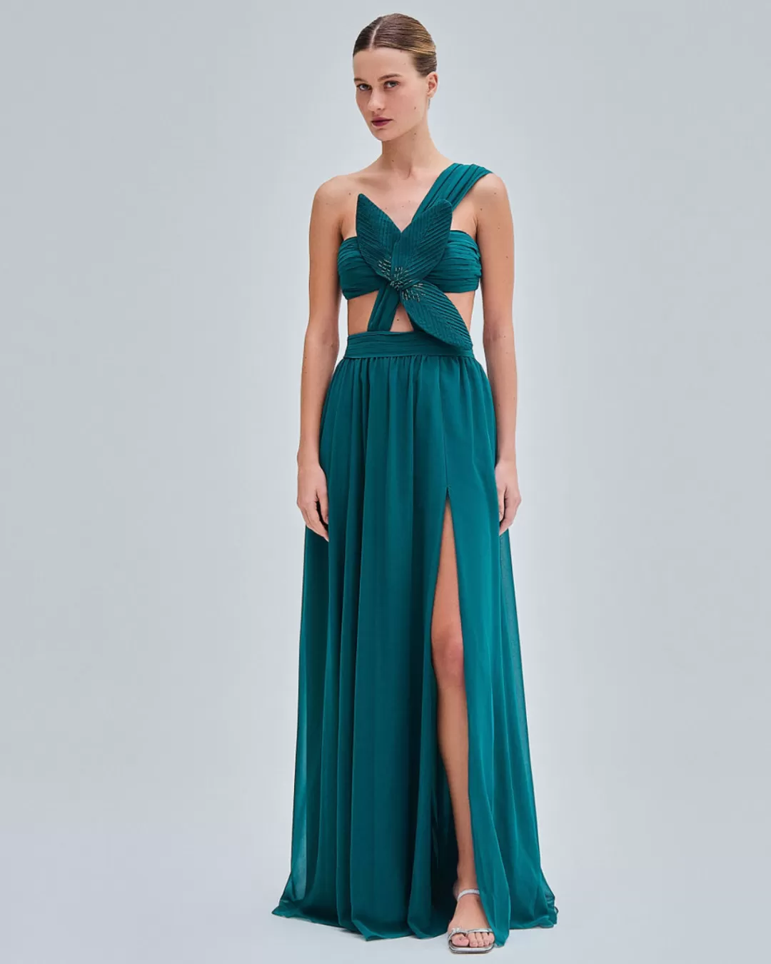 PatBO One Shoulder Cutout Flower Gown (FINAL SALE) Galapagos Flash Sale