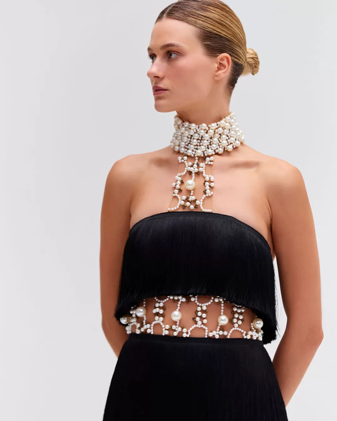 PatBO PEARL AND FRINGE HALTERNECK MINI DRESS (EXCLUSIVE) Black Store