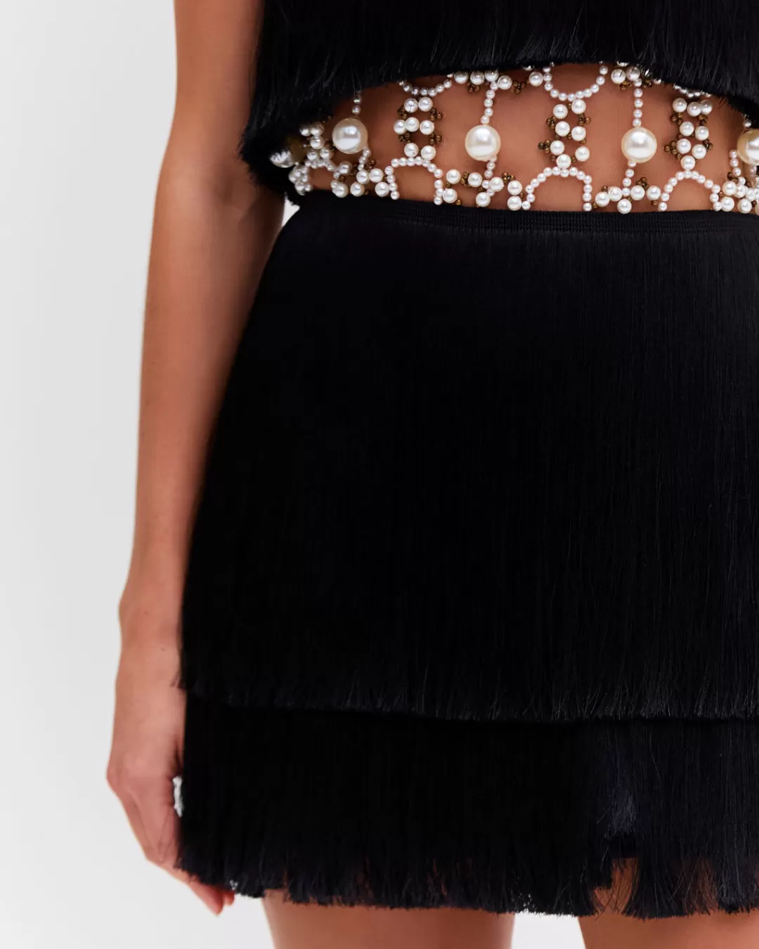 PatBO PEARL AND FRINGE HALTERNECK MINI DRESS (EXCLUSIVE) Black Store