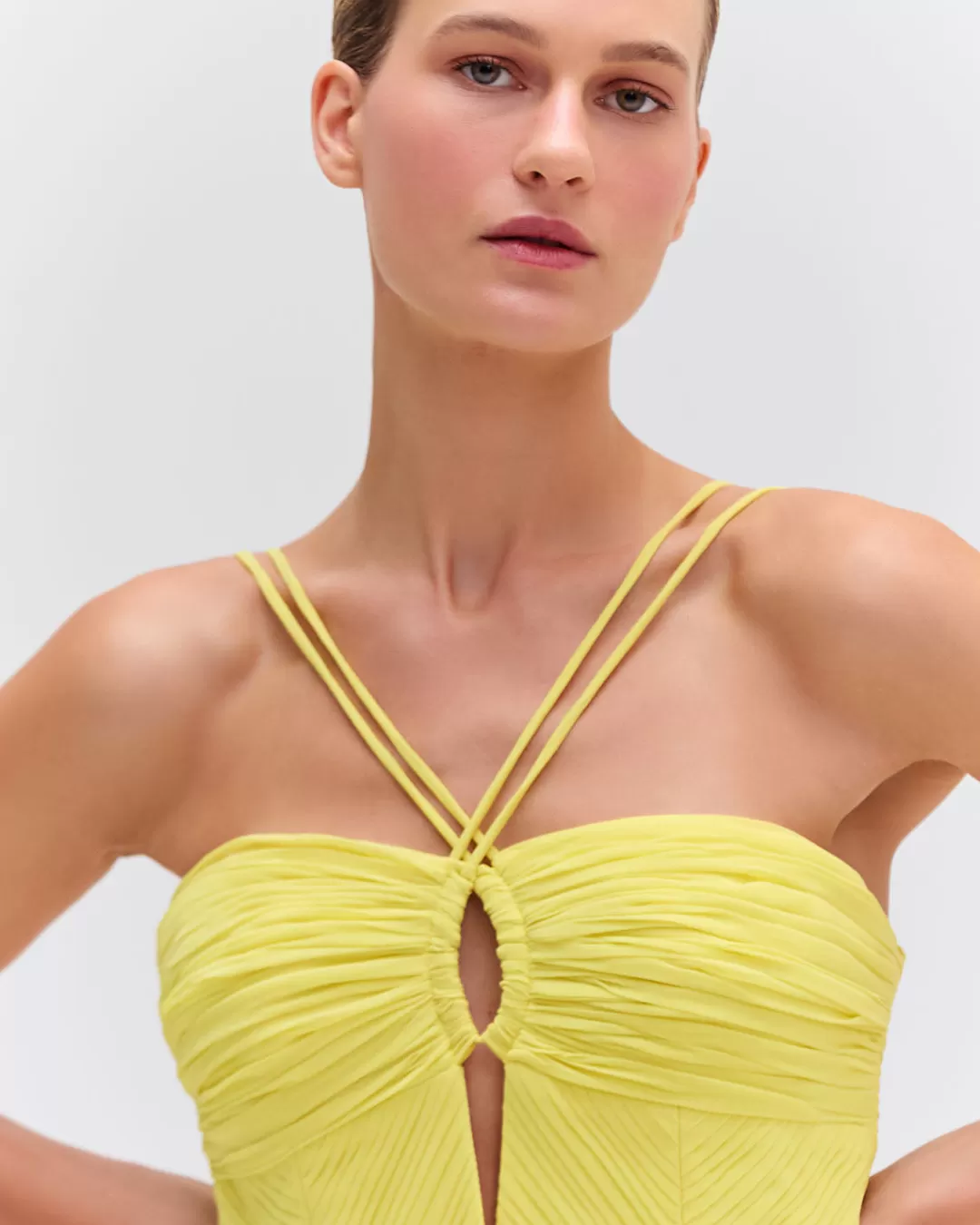PatBO Pleated Chiffon Mini Dress (FINAL SALE) Lemon Outlet