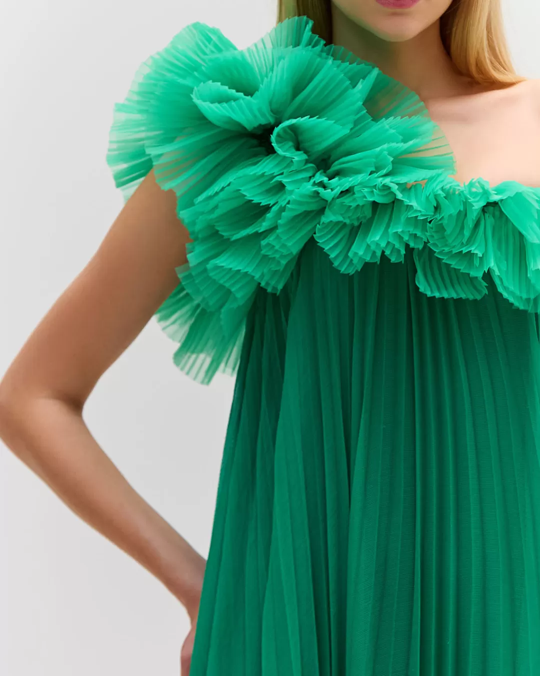 PatBO Pleated One Shoulder Gown (FINAL SALE) Verde Discount