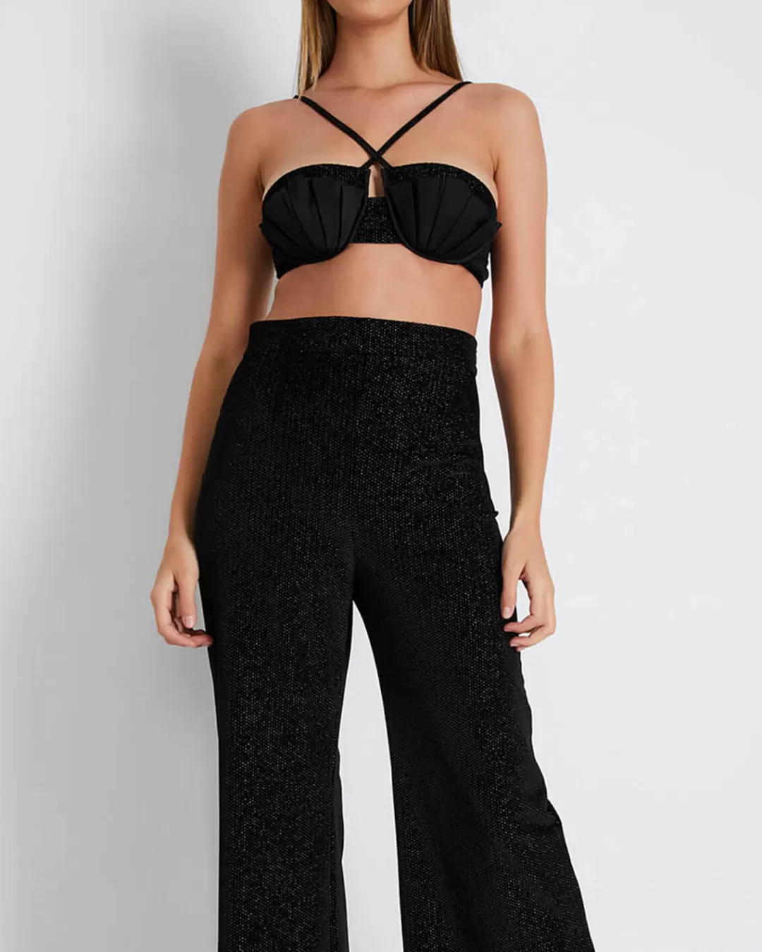 PatBO Pleated Satin Bralette Top (FINAL SALE) Obsidian Outlet