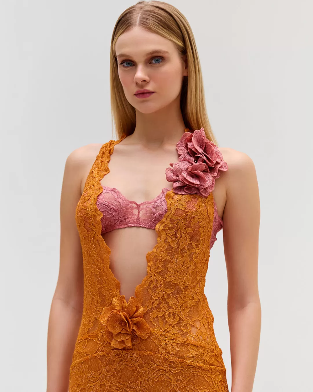 PatBO PLUNGE LACE MINI DRESS (EXCLUSIVE) Tangerine Discount