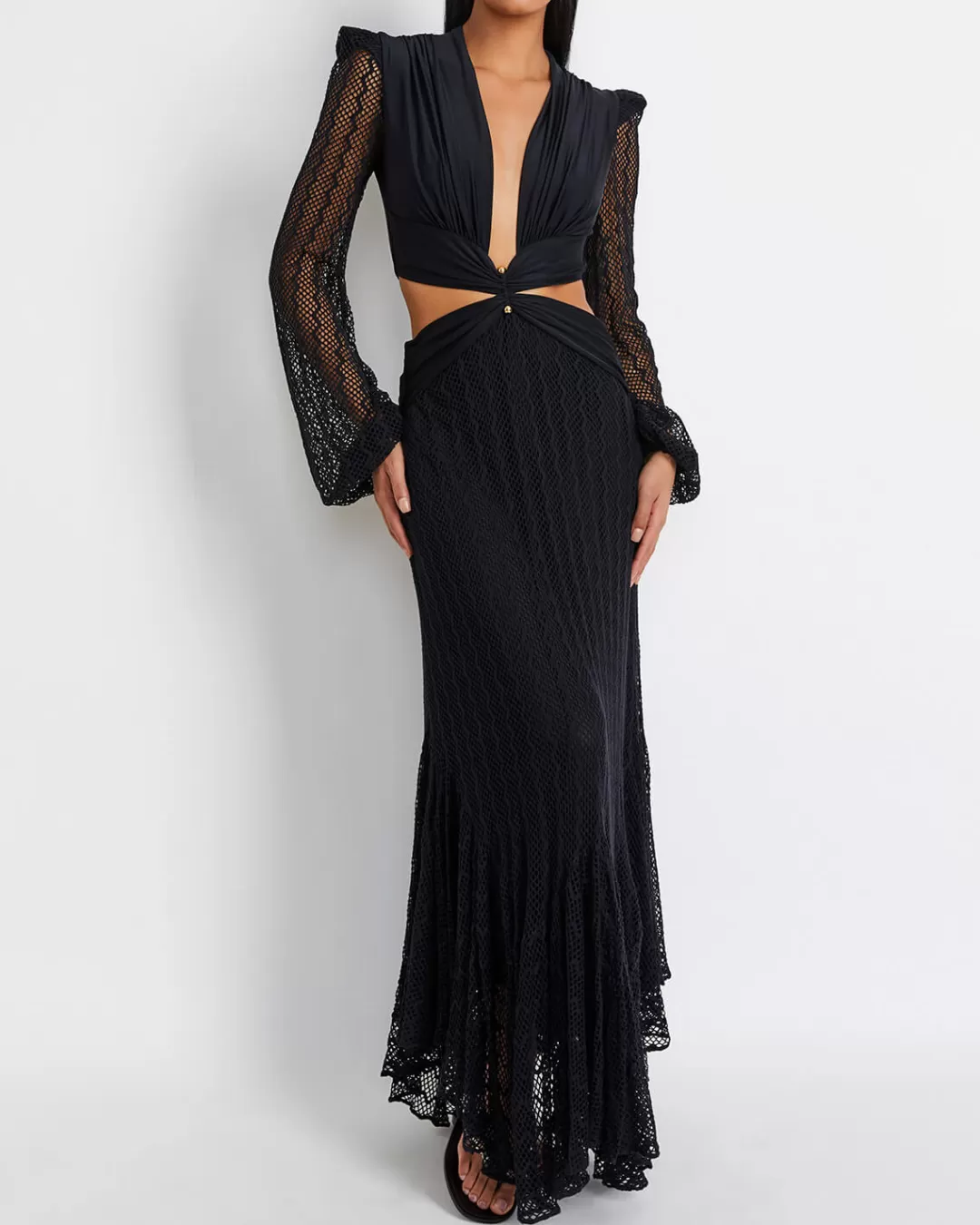 PatBO PLUNGE NETTED BEACH DRESS (EXCLUSIVE) Black Best Sale