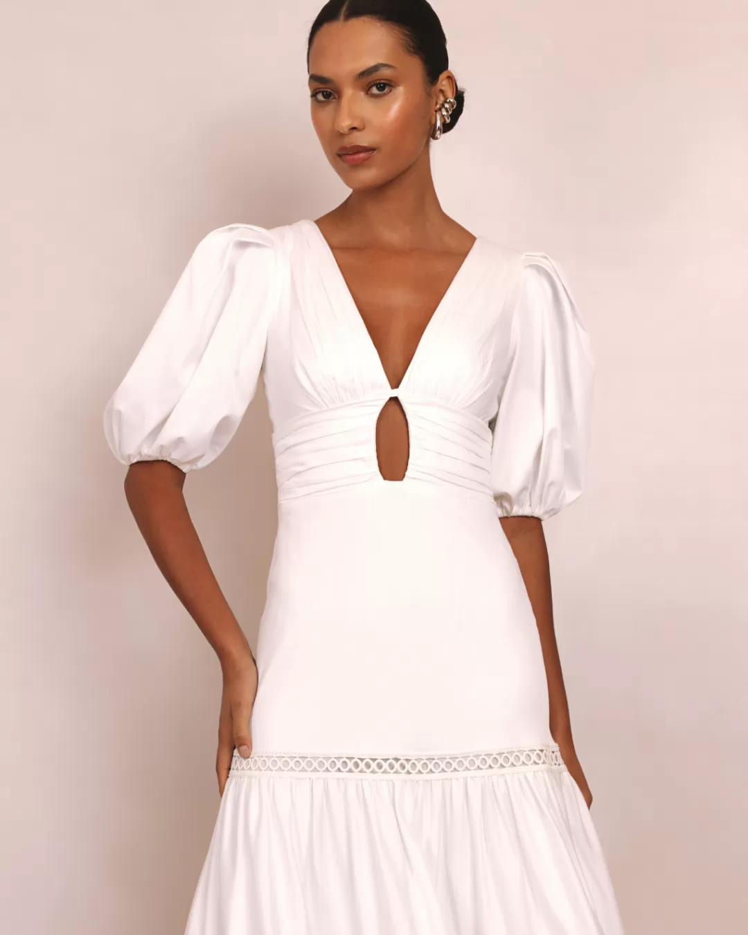 PatBO Plunge Sleeve Long Dress Offwhite Cheap