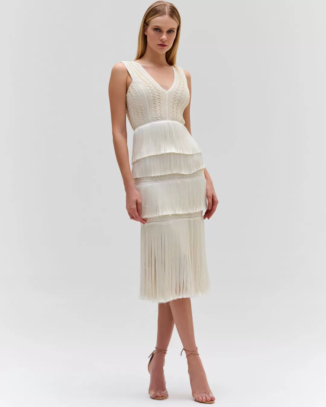 PatBO Plunging Fringe Midi Dress (FINAL SALE) White Flash Sale