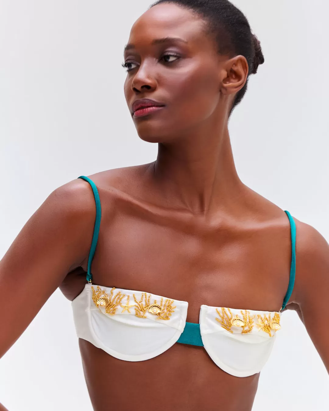 PatBO PORTOFINO HAND-BEADED BIKINI TOP Ivory Fashion