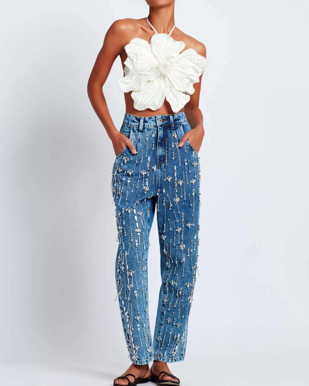 PatBO Rhinestone Beaded Jeans Denim Store