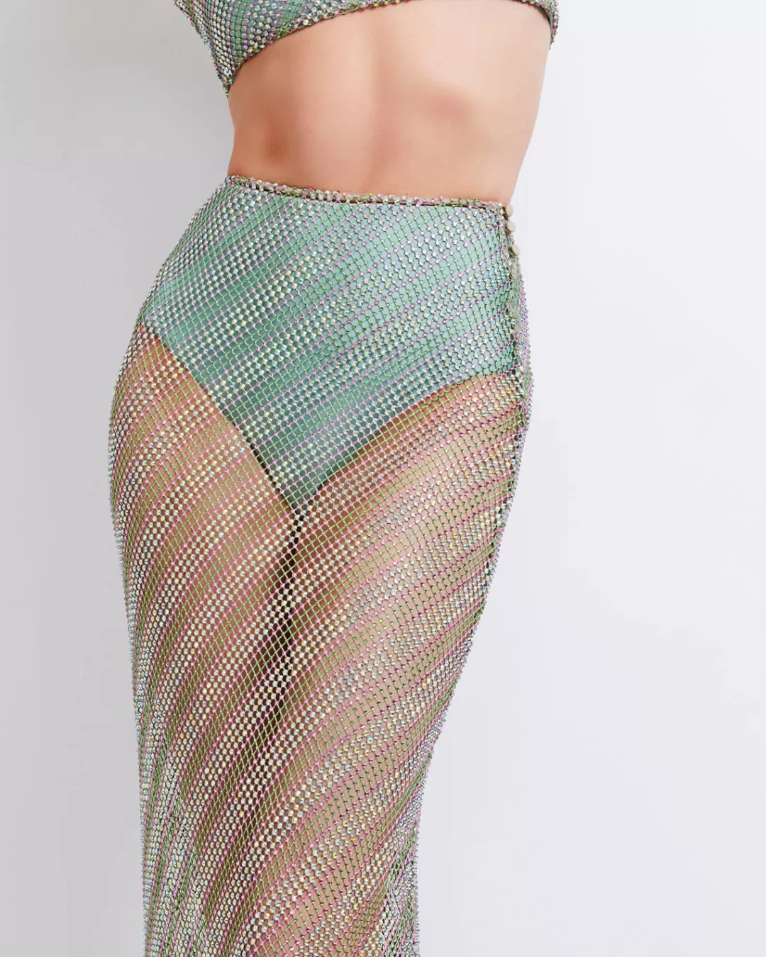PatBO Rhinestone-Netted Midi Skirt (FINAL SALE) Greenstripe Outlet