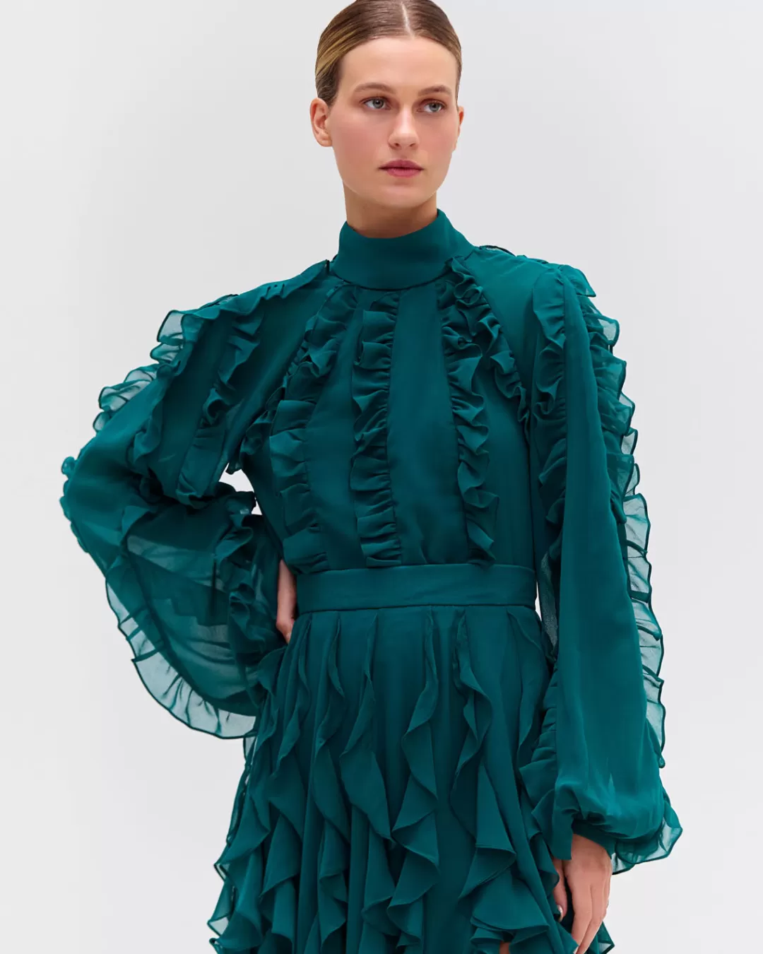 PatBO Ruffle High Neck Blouse (FINAL SALE) Galapagos Hot