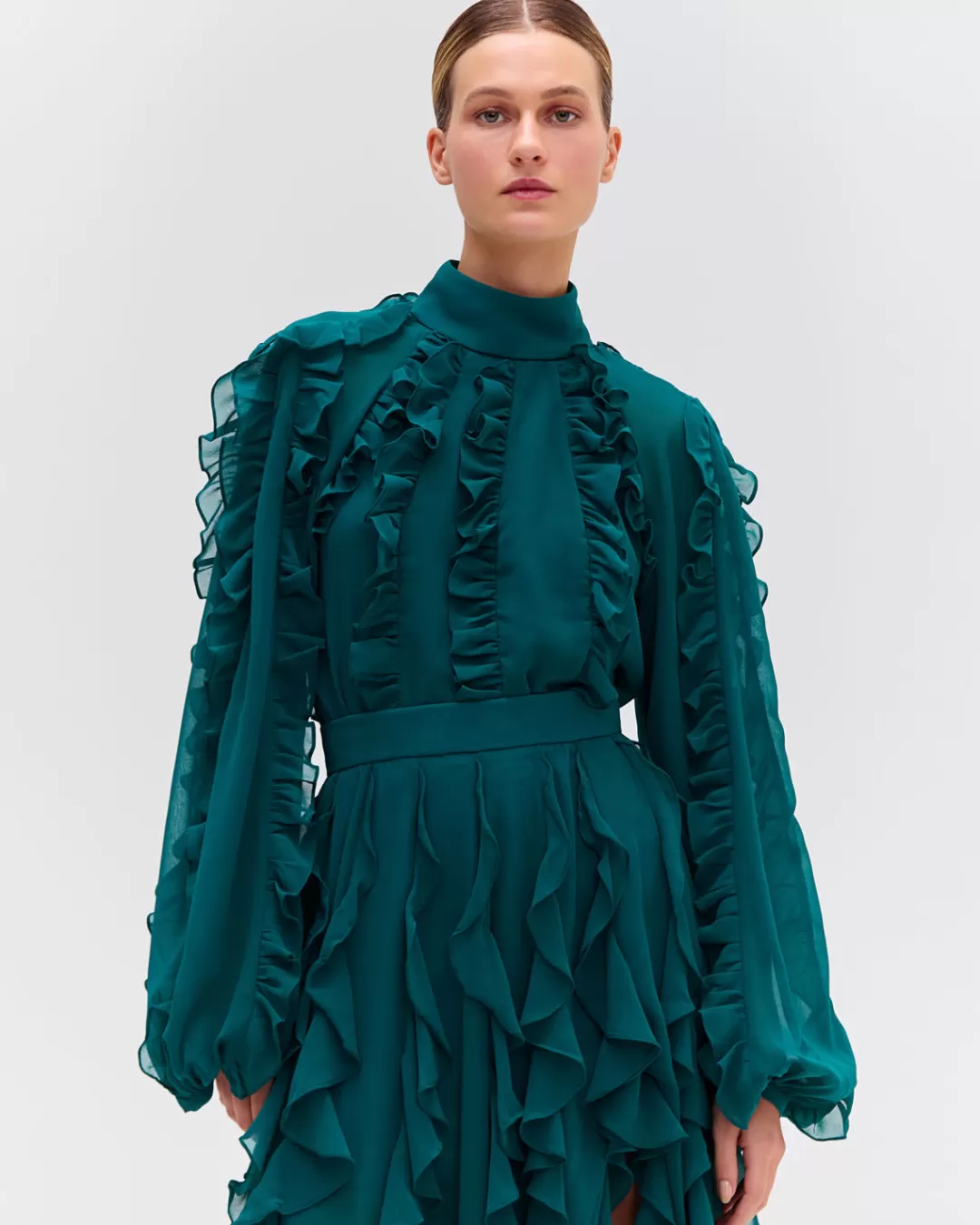 PatBO Ruffle High Neck Blouse (FINAL SALE) Galapagos Hot